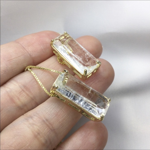 Brazilian Clear Crystal  Necklace 18k Gold Filled - Picture 3 of 4